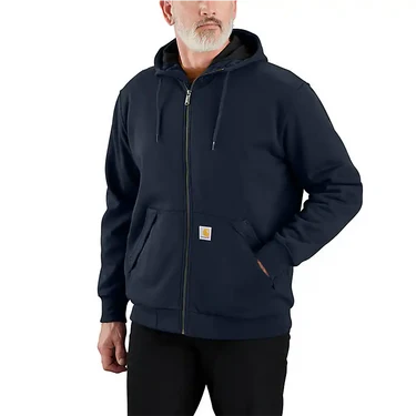 Carhartt Rain Defender Loose Fit Midweight Thermal-Lined Full-Zip Sweatshirt in Navy, size 2XLT
